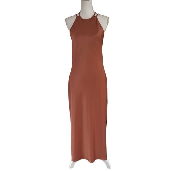 Nanushka Narita Satin Double Strap Dress In Apricot Medium NEW MSRP $665 - Picture 2 of 15